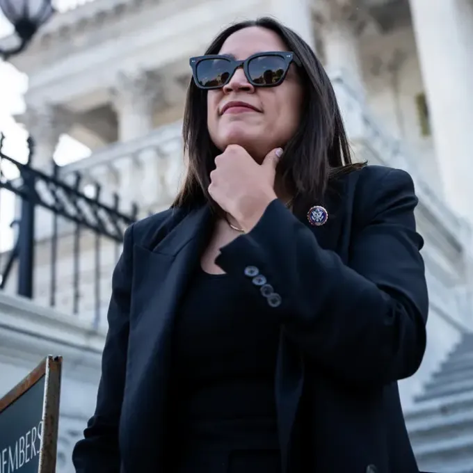 "Ms. Ocasio-Cortez at the Capitol last month. Credit: Haiyun Jiang/The New York Times"